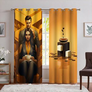 پرده تصویری کافی شاپ طرح خانمی زیبا در حال قهوه خوردن