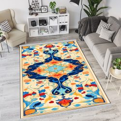 فرشینه چاپی طرح گل اسلیمی زمینه روشن
