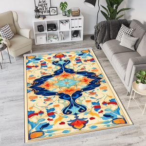 فرشینه چاپی طرح گل اسلیمی زمینه روشن