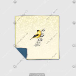 رومیزی طرح زمینه زرد پرنده روی شاخه