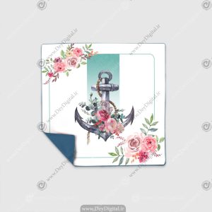 رومیزی چاپی سفید و سبز طرح لنگر و گل