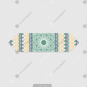 رانر چاپی سبز و کرمی رنگ با طرح گل سنتی