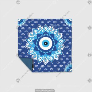 رومیزی طرح سنتی با نقش چشم نظر رنگ فیروزه ای