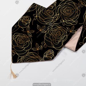رانر چاپی طرح گل طلایی زمینه مشکی