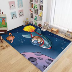 فرشینه اتاق کودک پسر طرح آدم فضایی با فضاپیما