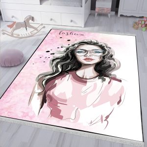 فرش فانتزی طرح دخترک عینکی مو مشکی