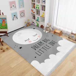 فرشینه فانتزی طوسی طرح ماه زیبا برای اتاق کودکb