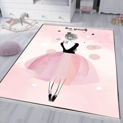 فرش چاپی دخترانه طرح پرنسسی با دامن پفی صورتی
