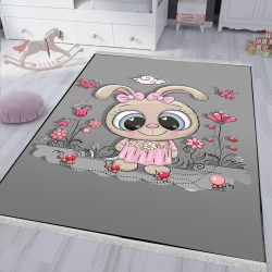 فرش چاپی اتاق کودک دختر طرح خرگوش عروسکی