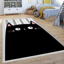 فرش فانتزی بچگانه طرح گربه سیاه عروسکی
