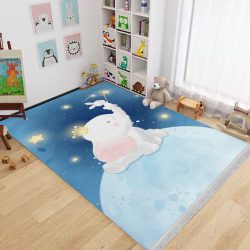 فرش برای اتاق پسرانه کودک طرح فیل و ستاره