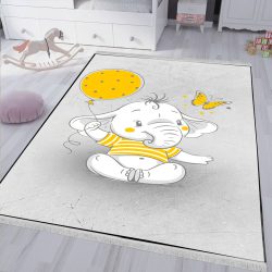فرشینه پسرانه طرح بچه فیل با بادکنک نارنجی