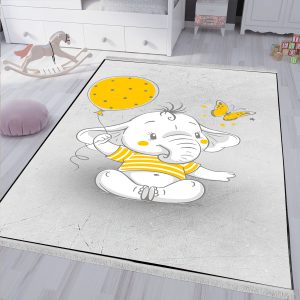 فرشینه پسرانه طرح بچه فیل با بادکنک نارنجی