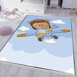 فرش فانتزی پسرانه طرح خرس خلبان در آسمان