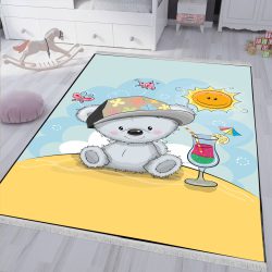 فرش اتاق کودک طرح خرس کولا و خورشید