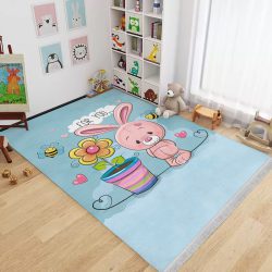 فرش اتاق بچه مدل چاپی با طرح خرگوش