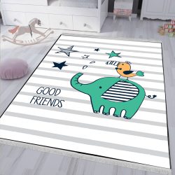 فرش چاپی زیبا برای کودک پسرانه مدل فیل عروسکی سبز