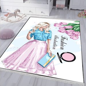 فرش فانتزی طرح دختر دامن صورتی