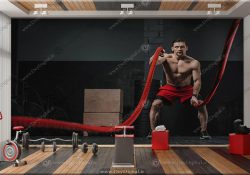 کاغذ دیواری سه بعدی ورزشکار در حال ورزش کردن با طناب