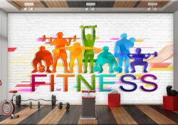 کاغذ دیواری سه بعدی فیتنس طرح رنگین کمانی ورزشکاران