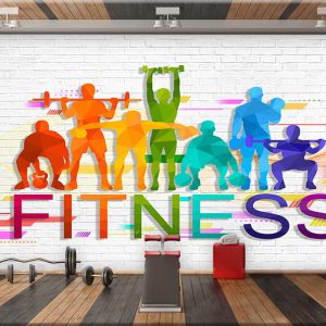کاغذ دیواری سه بعدی فیتنس طرح رنگین کمانی ورزشکاران
