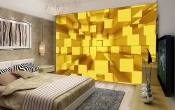پوستر دیواری طرح مکعب های سه بعدی طلایی