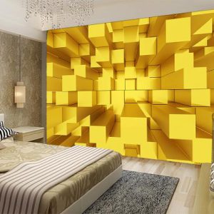 پوستر دیواری طرح مکعب های سه بعدی طلایی