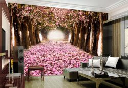 پوستر دیواری طبیعت رویایی با شکوفه های صورتی