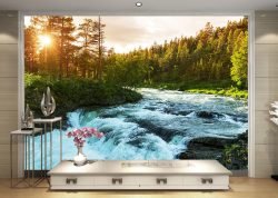 پوستر دیواری رودخانه ای با خورشید تابان