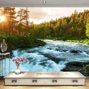 پوستر دیواری رودخانه ای با خورشید تابان
