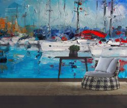 پوستر دیواری نقاشی از دریا و قایق ها