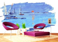پوستر دیواری نقاشی از دریا وخورشید درحال غروب