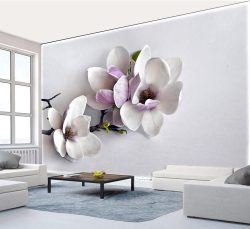 کاغذ دیواری سه بعدی تک گل بزرگ و سفید