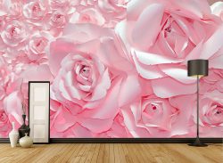پوستر دیواری گل های رز سه بعدی صورتی