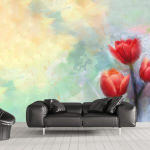 کاغذ دیواری سه بعدی گل لاله نقاشی شده