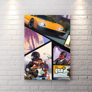 تابلو اتاق گیمینگ طرح GTA 5 و زمینه ماشین زرد