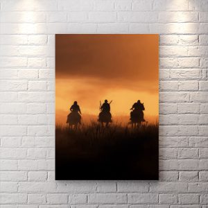 تابلو شاسی گیمینگ طرح Red Dead Redemption 2 با زمینه غروب آفتاب