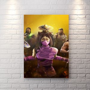 تابلو شاسی گیمینگ طرح شخصیت Mileena از بازی مورتال با زمینه زرد