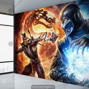 کاغذ دیواری سه بعدی طرح بازی مورتال کمبت جنگ آتش و یخ