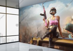 پوستر دیواری سه بعدی زن جنگجو برای اتاق گیم