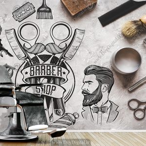 پوستر سه بعدی طرح ابزار آلات اصلاخ مو برای آرایشگاه مردانه