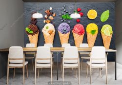 پوستر دیواری بستنی فروشی طرح بستنی قیفی میوه ای