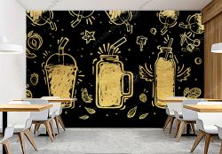 پوستر دیواری مشکی طلایی آبمیوه و شیک بستنی