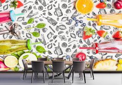کاغذ دیواری سه بعدی آبمیوه و میوه