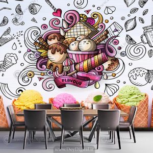 کاغذ دیواری سه بعدی طرح وکتوری برای بستنی فروشی