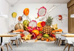 پوستر دیواری آبمیوه فروشی با طرح انواع میوه های استوایی
