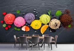 پوستر دیواری سه بعدی بستنی میوه ای با زمینه تیره