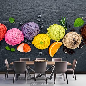 پوستر دیواری سه بعدی بستنی میوه ای با زمینه تیره