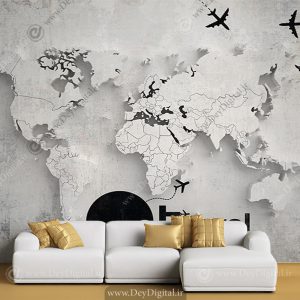پوستر دیواری سه بعدی طرح نقشه قاره‌های جهان