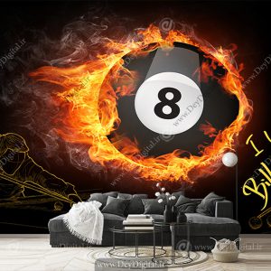 پوستر دیواری سه بعدی طرح توپ شماره 8 بیلیارد